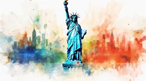 Liberty and Skyline Art PowerPoint clipart graphic preview.