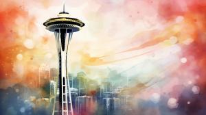 Seattle Space Needle Art PowerPoint clipart graphic preview.