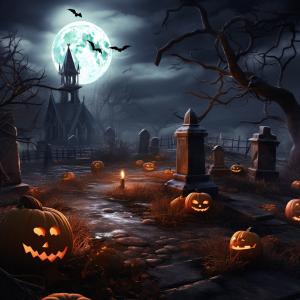 Halloween Graveyard Scene PowerPoint clipart graphic preview.