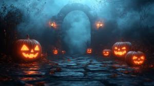 Halloween Pumpkin Pathway PowerPoint clipart graphic preview.