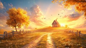Serene Autumn Landscape PowerPoint clipart graphic preview.