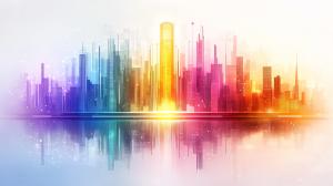 Colorful City Skyline PowerPoint clipart graphic preview.