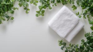 Serene Towel and Foliage PowerPoint clipart graphic preview.