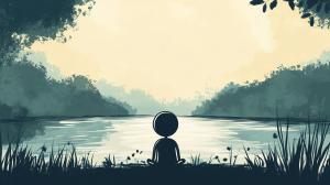 Serene Lakeside Meditation PowerPoint clipart graphic preview.