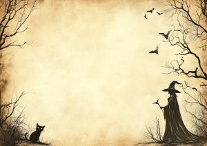 Halloween Witch and Cat PowerPoint clipart graphic preview.