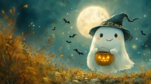 Whimsical Halloween Ghost PowerPoint clipart graphic preview.