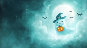 Whimsical Halloween Ghost PowerPoint clipart graphic preview.