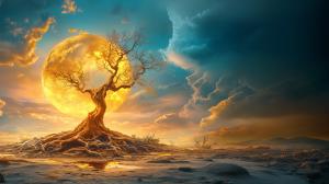 Celestial Tree Landscape PowerPoint clipart graphic preview.