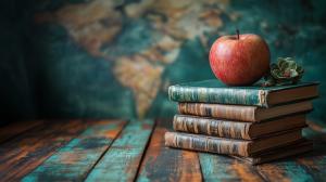 Vintage Books and Apple PowerPoint clipart graphic preview.