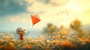 Joyful Kite Flying Scene PowerPoint clipart graphic preview.
