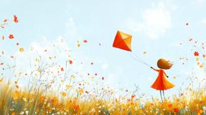 Joyful Kite Flying Scene PowerPoint clipart graphic preview.