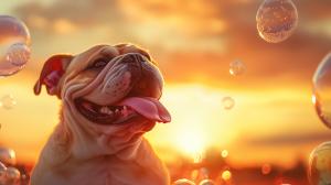Joyful Bulldog at Sunset PowerPoint clipart graphic preview.