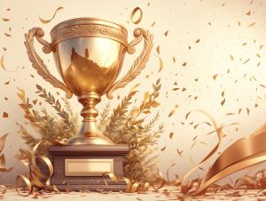 Celebratory Trophy Display PowerPoint clipart graphic preview.
