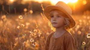 Child in Sunlit Field PowerPoint clipart graphic preview.