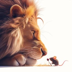 Unlikely Friendship Lion and Mouse PowerPoint clipart graphic preview.