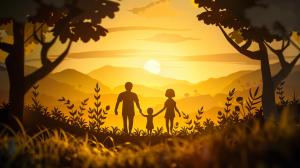Family Sunset Silhouette PowerPoint clipart graphic preview.