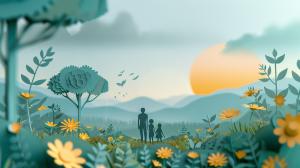 Family in Nature PowerPoint clipart graphic preview.