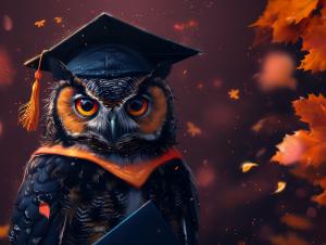 Graduation Owl Celebration PowerPoint clipart graphic preview.