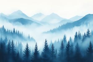 Misty Mountain Landscape PowerPoint clipart graphic preview.