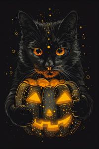 Halloween Cat and Pumpkin PowerPoint clipart graphic preview.