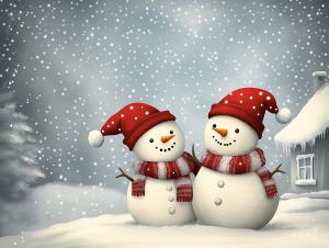 Cheerful Winter Snowmen PowerPoint clipart graphic preview.