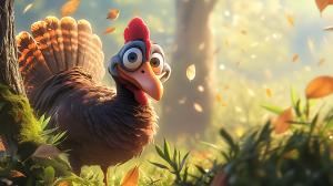 Whimsical Turkey in Nature PowerPoint clipart graphic preview.