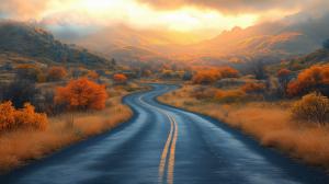 Autumn Road Journey PowerPoint clipart graphic preview.