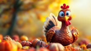 Whimsical Thanksgiving Turkey PowerPoint clipart graphic preview.