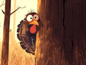 Playful Turkey in Forest PowerPoint clipart graphic preview.
