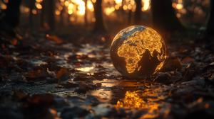 Illuminated Globe in Nature PowerPoint clipart graphic preview.