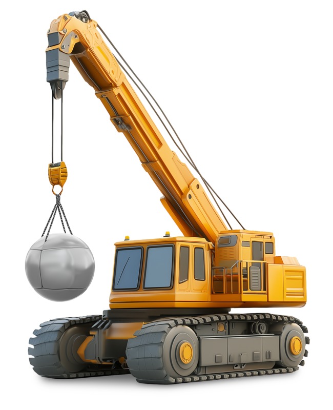 High-resolution clipart illustration of Wrecking Ball Crane Clipart, designed for creative multimedia presentations, dynamic visual storytelling, and professional content design.