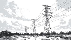 Power Lines Landscape Illustration PowerPoint clipart graphic preview.