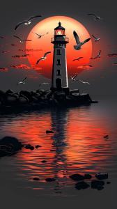 Lighthouse at Sunset PowerPoint clipart graphic preview.