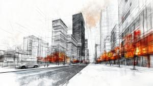 Urban Landscape Sketch PowerPoint clipart graphic preview.