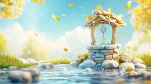 Tranquil Wishing Well PowerPoint clipart graphic preview.