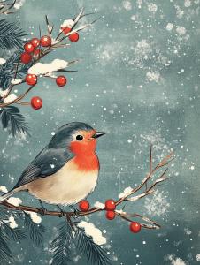 Winter Bird Illustration PowerPoint clipart graphic preview.
