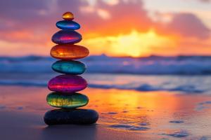 Colorful Stone Stack Sunset PowerPoint clipart graphic preview.