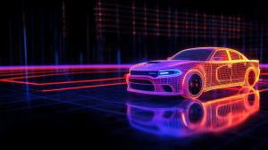 Neon Wireframe Car Design PowerPoint clipart graphic preview.