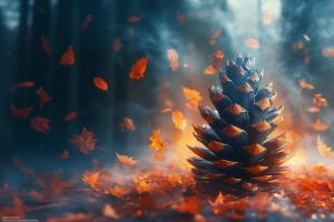 Autumn Pine Cone Scene PowerPoint clipart graphic preview.