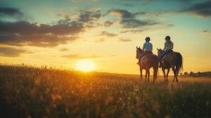 Sunset Horseback Riders PowerPoint clipart graphic preview.