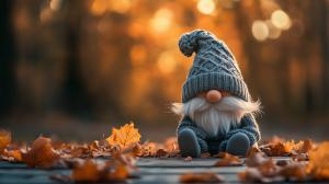 Autumn Gnome in Leaves PowerPoint clipart graphic preview.