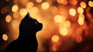 Cat Silhouette with Bokeh PowerPoint clipart graphic preview.