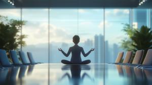 Meditation in Conference Room PowerPoint clipart graphic preview.
