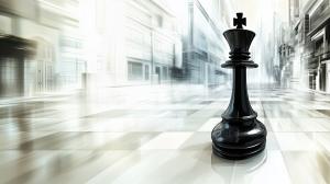 Chess King in Cityscape PowerPoint clipart graphic preview.