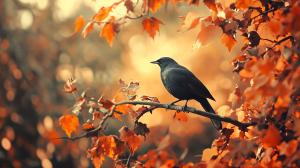 Autumn Bird on Branch PowerPoint clipart graphic preview.