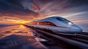 High-Speed Train Sunset PowerPoint clipart graphic preview.