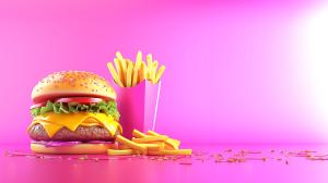 Colorful Burger and Fries PowerPoint clipart graphic preview.