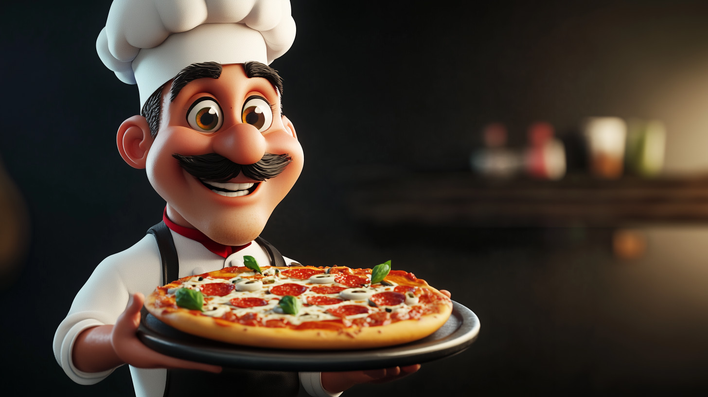 High-resolution clipart illustration of Cartoon Chef with Pizza

, designed for hospitality and restaurant menus, culinary arts marketing, and corporate catering event promotions.