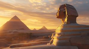 Sphinx and Pyramids Sunset PowerPoint clipart graphic preview.