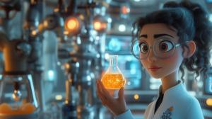 Scientist in Futuristic Lab PowerPoint clipart graphic preview.